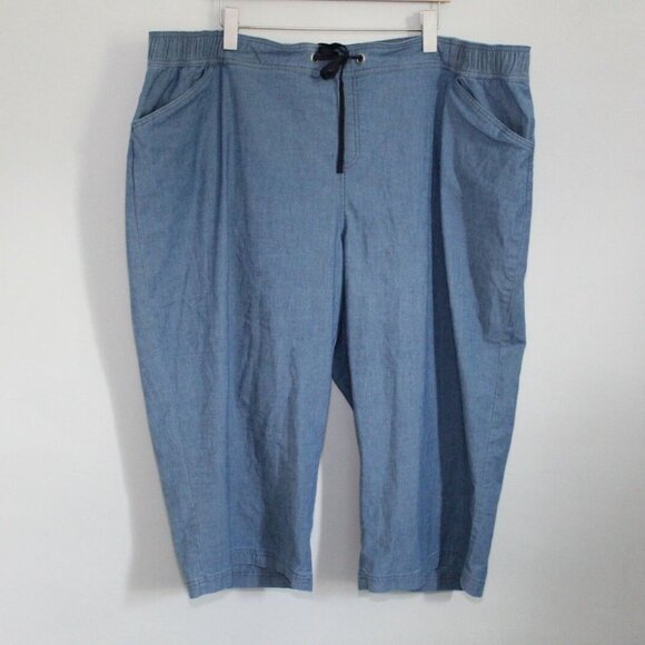 Lane Bryant Women’s 26 Chambray Crop Pants Blue Pull On Drawstring Waist Comfort - Picture 2 of 12